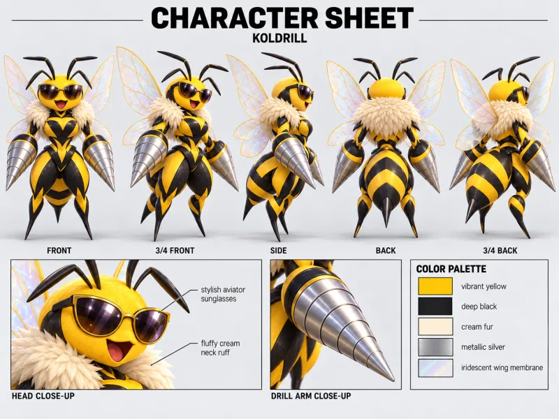 KOLDRILL character sheet with multiple views