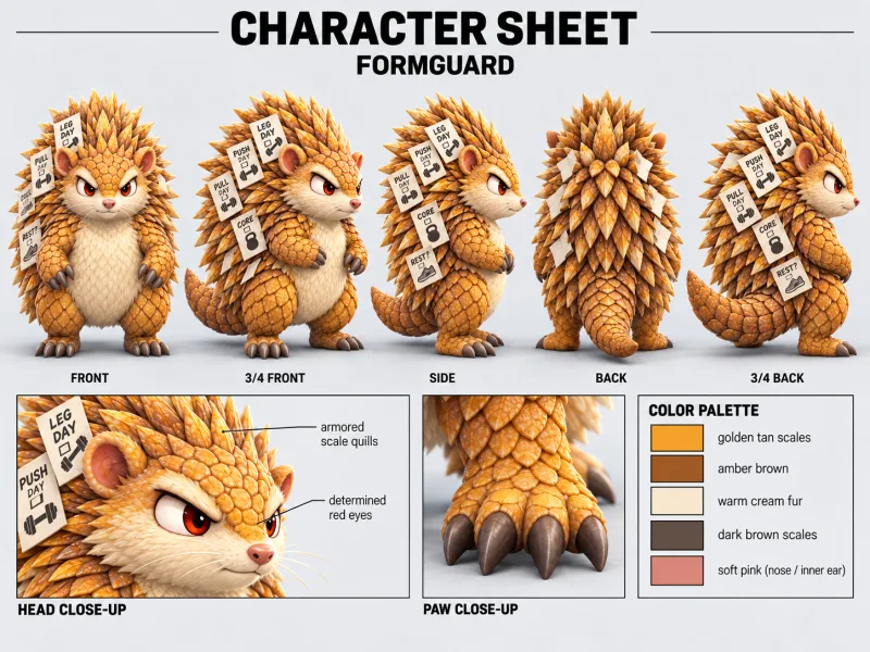 FORMGUARD character sheet with multiple views