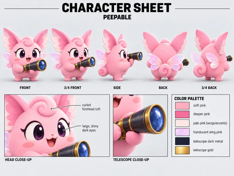 PEEPABLE character sheet with multiple views
