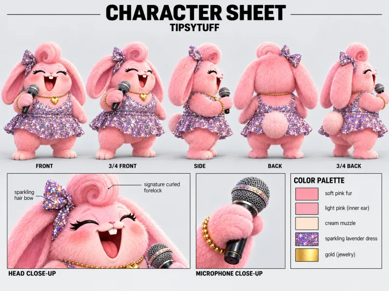 TIPSYTUFF character sheet with multiple views