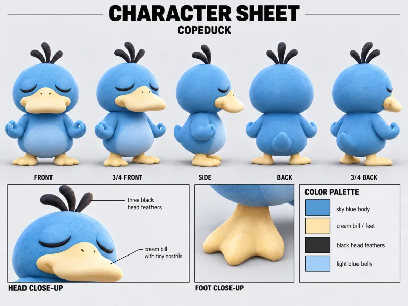 COPEDUCK character sheet with multiple views