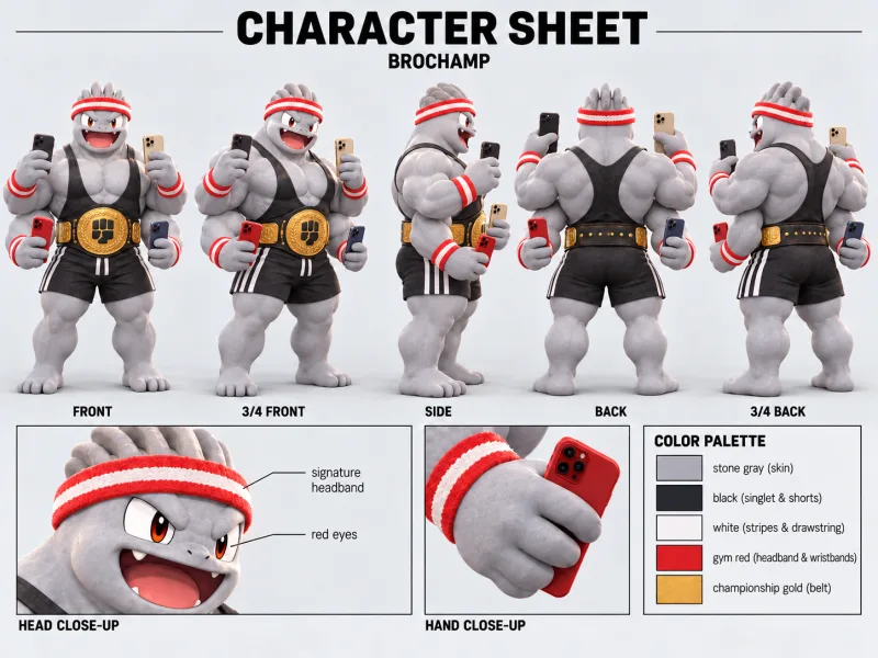 BROCHAMP character sheet with multiple views