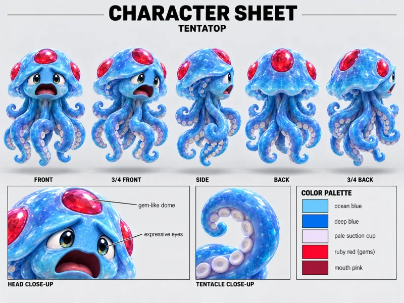 TENTATOP character sheet with multiple views