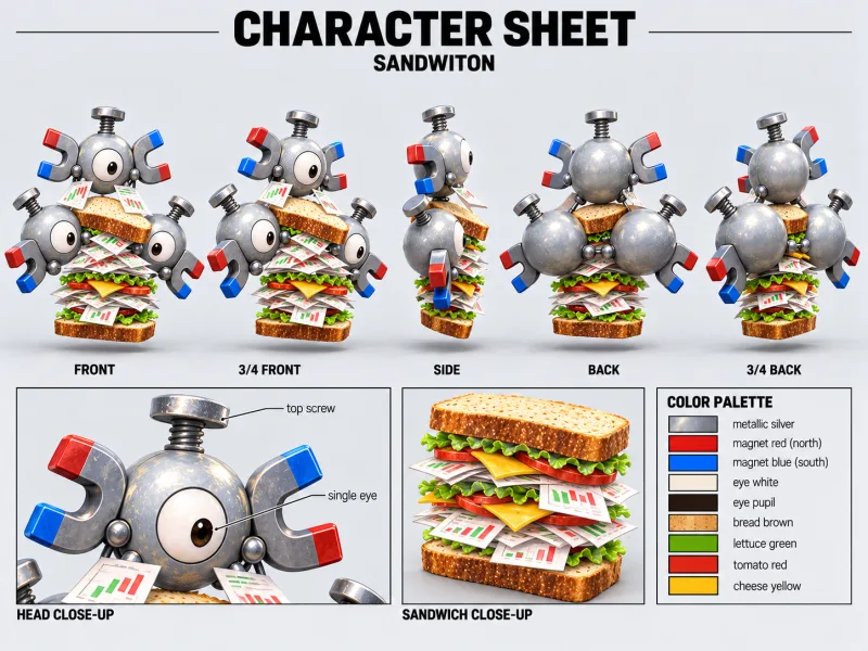 SANDWITON character sheet with multiple views