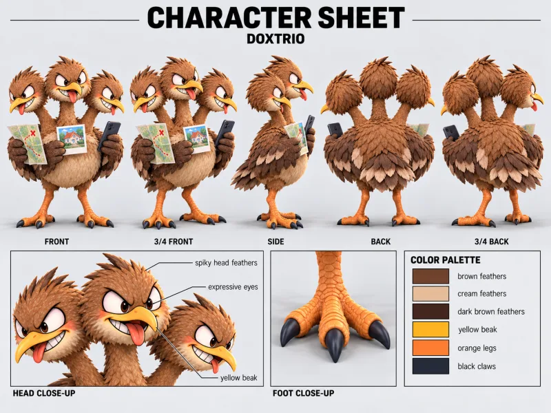 DOXTRIO character sheet with multiple views