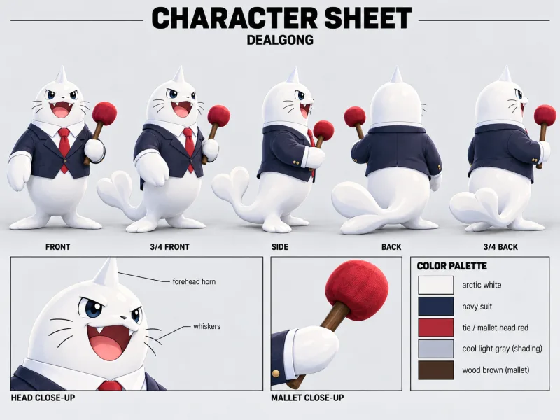 DEALGONG character sheet with multiple views