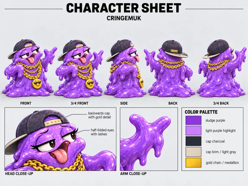 CRINGEMUK character sheet with multiple views