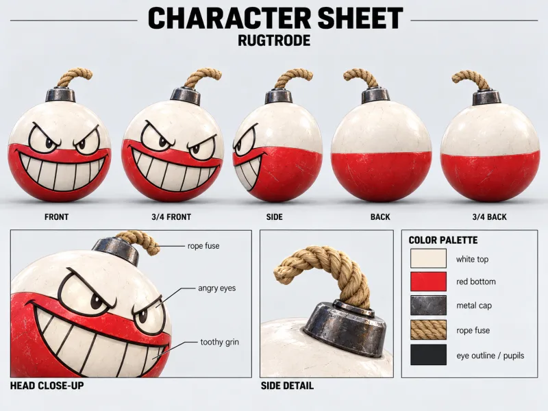 RUGTRODE character sheet with multiple views