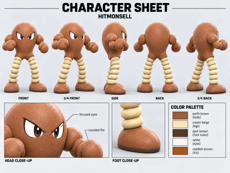 HITMONSELL character sheet with multiple views
