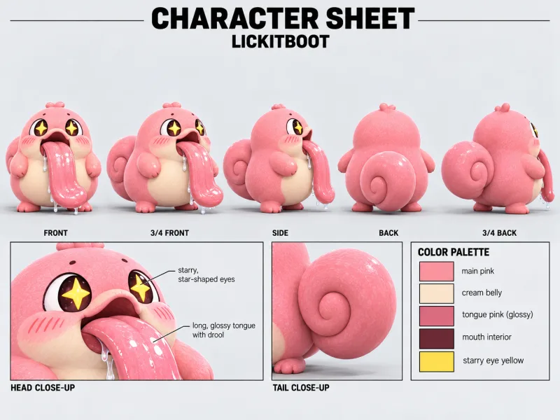LICKITBOOT character sheet with multiple views