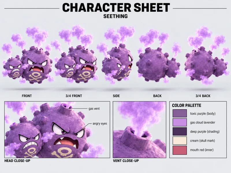 SEETHING character sheet with multiple views