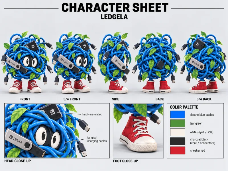 LEDGELA character sheet with multiple views