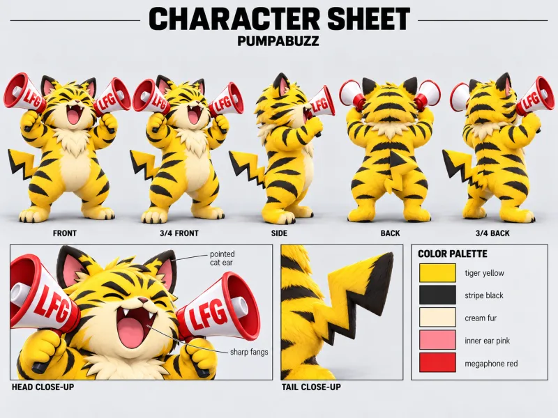 PUMPABUZZ character sheet with multiple views
