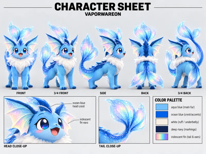 VAPORWAREON character sheet with multiple views