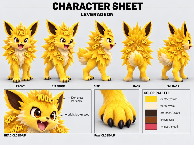 LEVERAGEON character sheet with multiple views